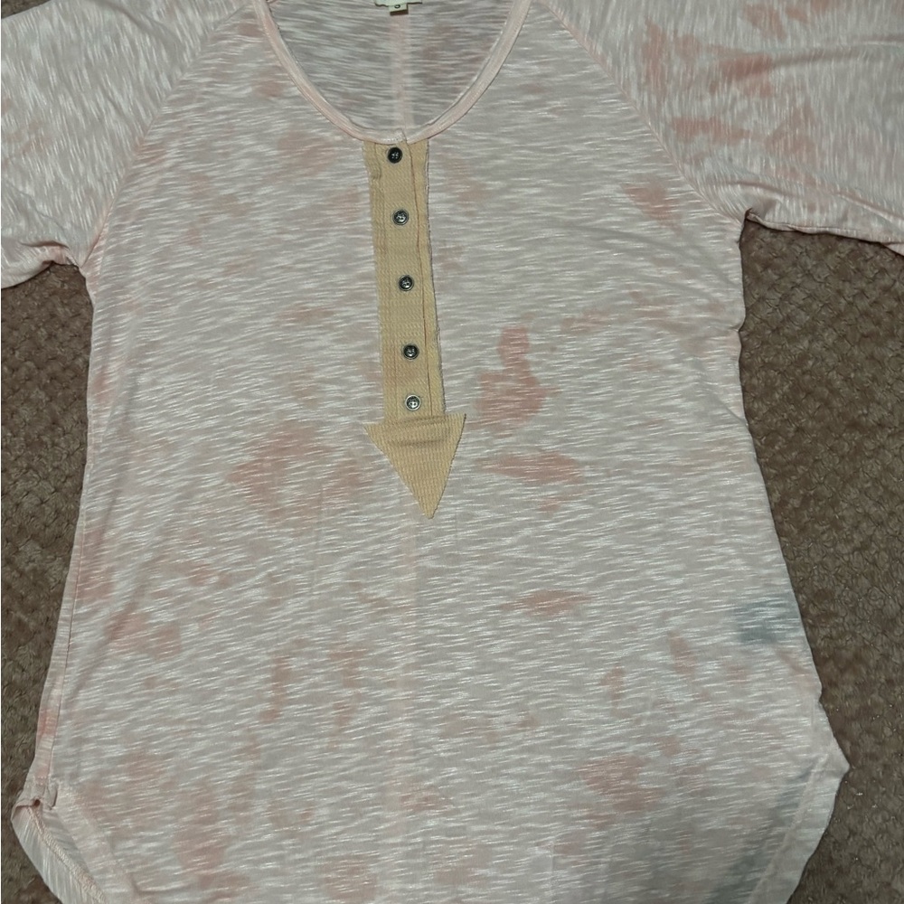 POL Pink and Cream Button Henley Top